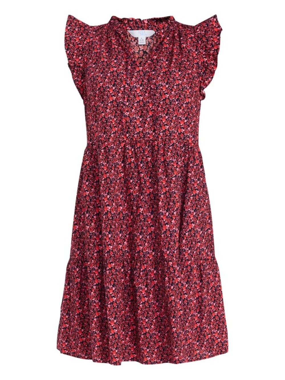 Women’s Flutter Sleeve Cotton Mini Dress, Size Small, Red Print